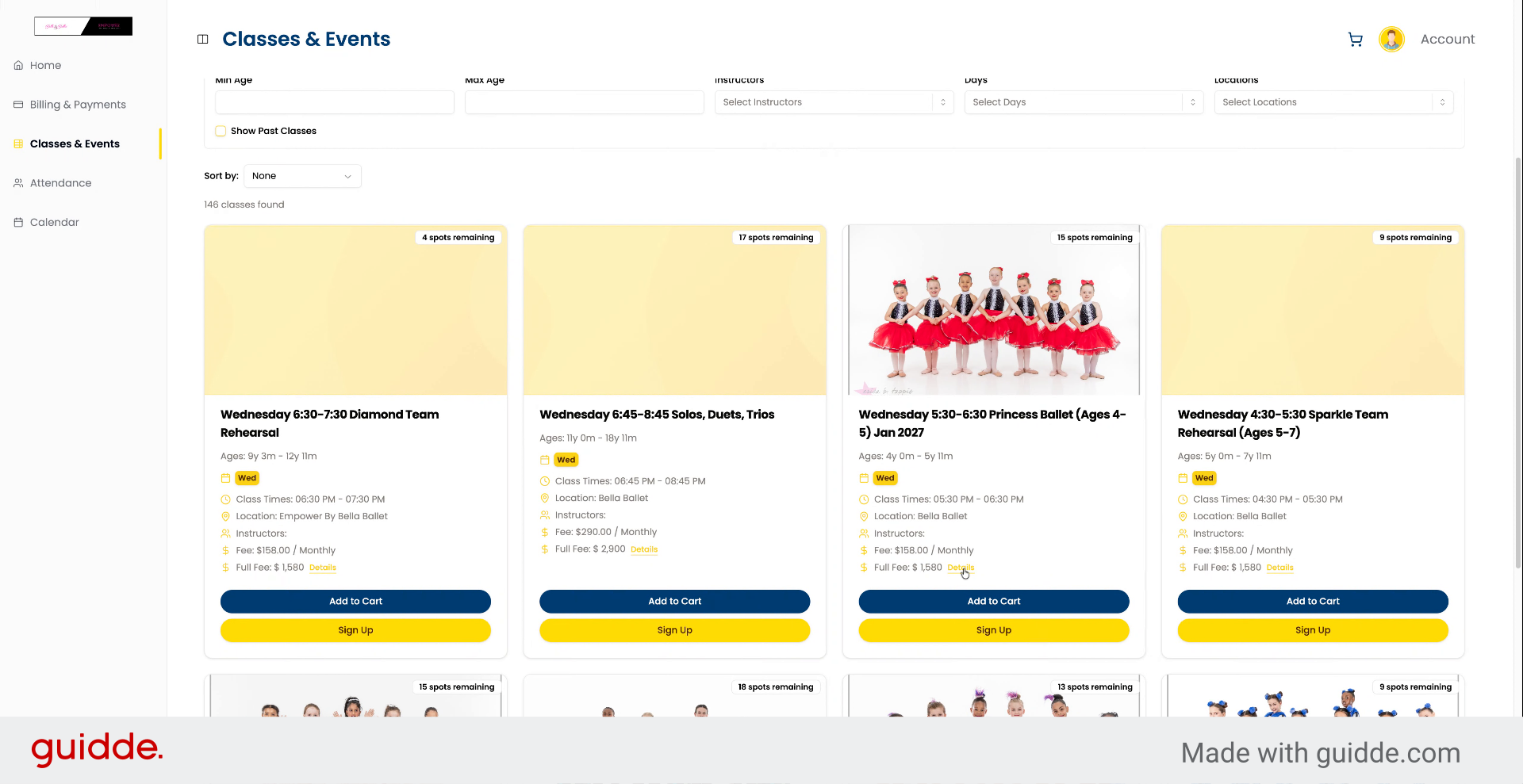 View Class Details And Fee Breakdown