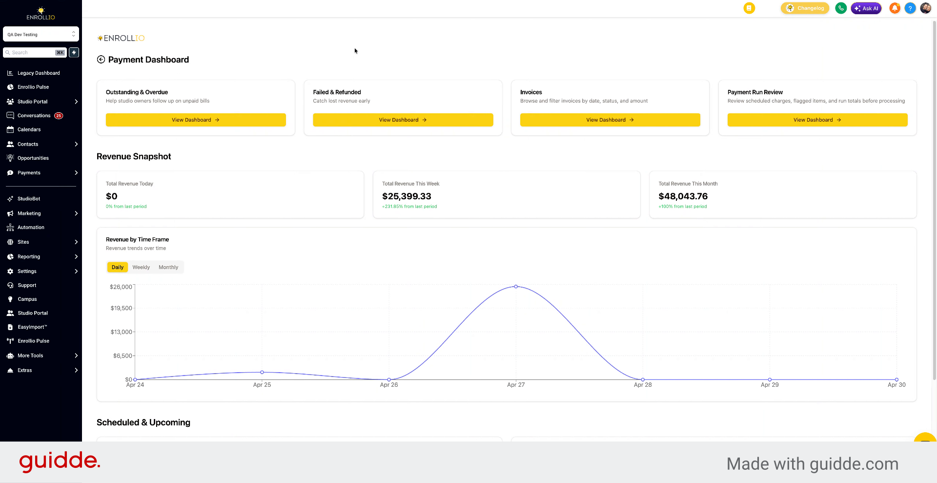 View Revenue Snapshot and Payment Data