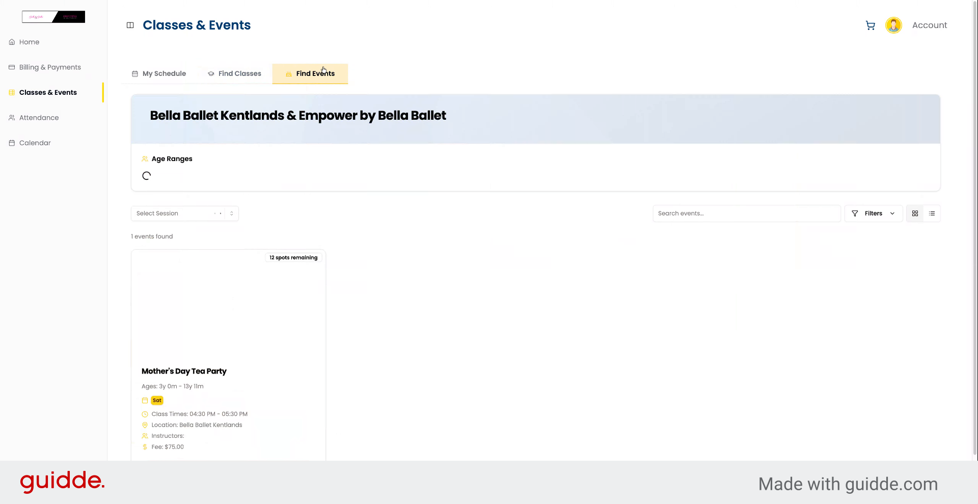 Sign Up Or Add Events To Cart