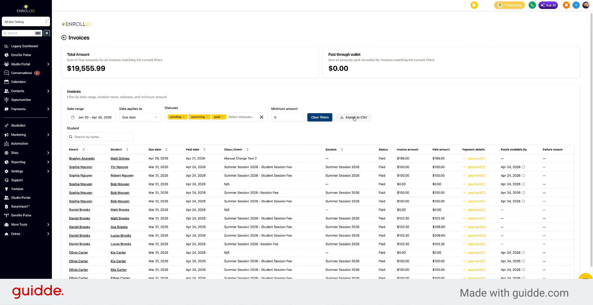Export and Search Invoices
