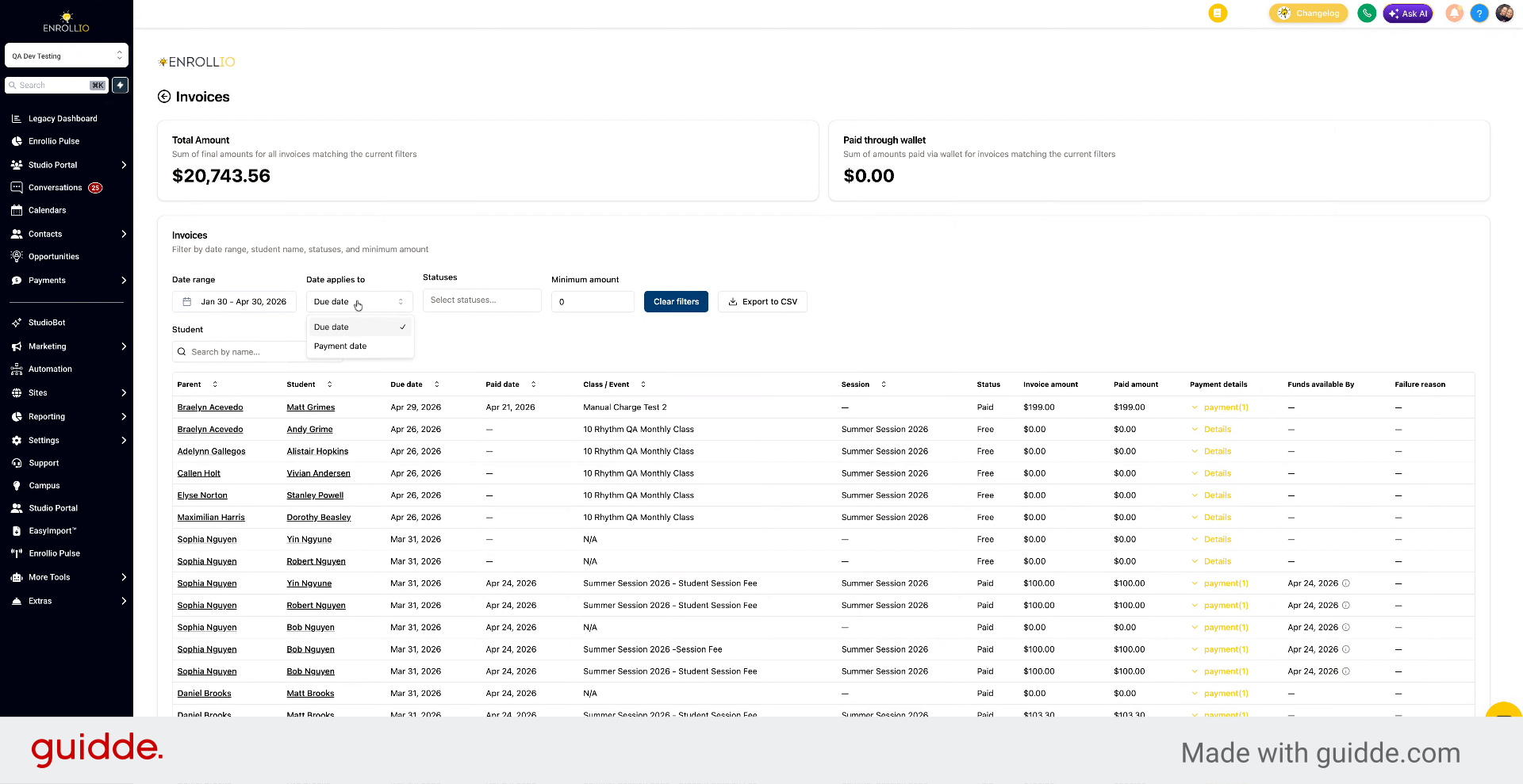 Filter Invoices by Date and Status