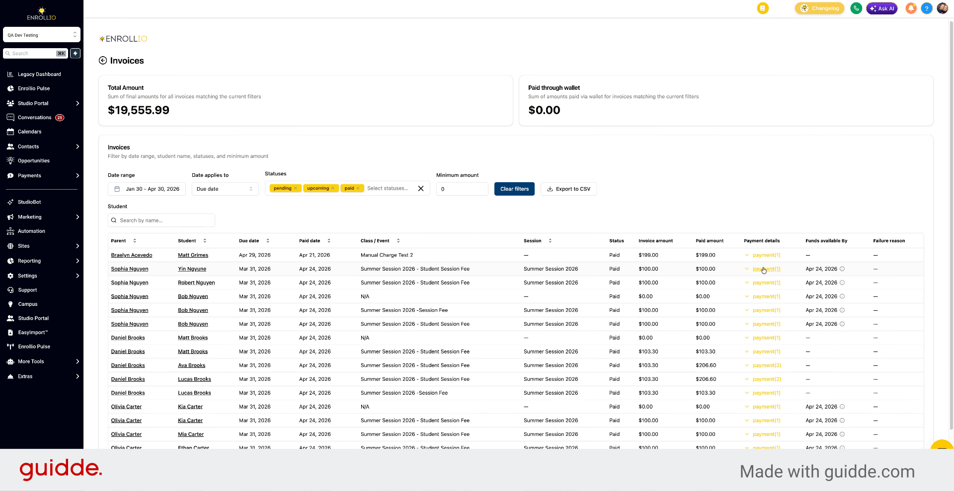View Invoice Details and Payment Methods
