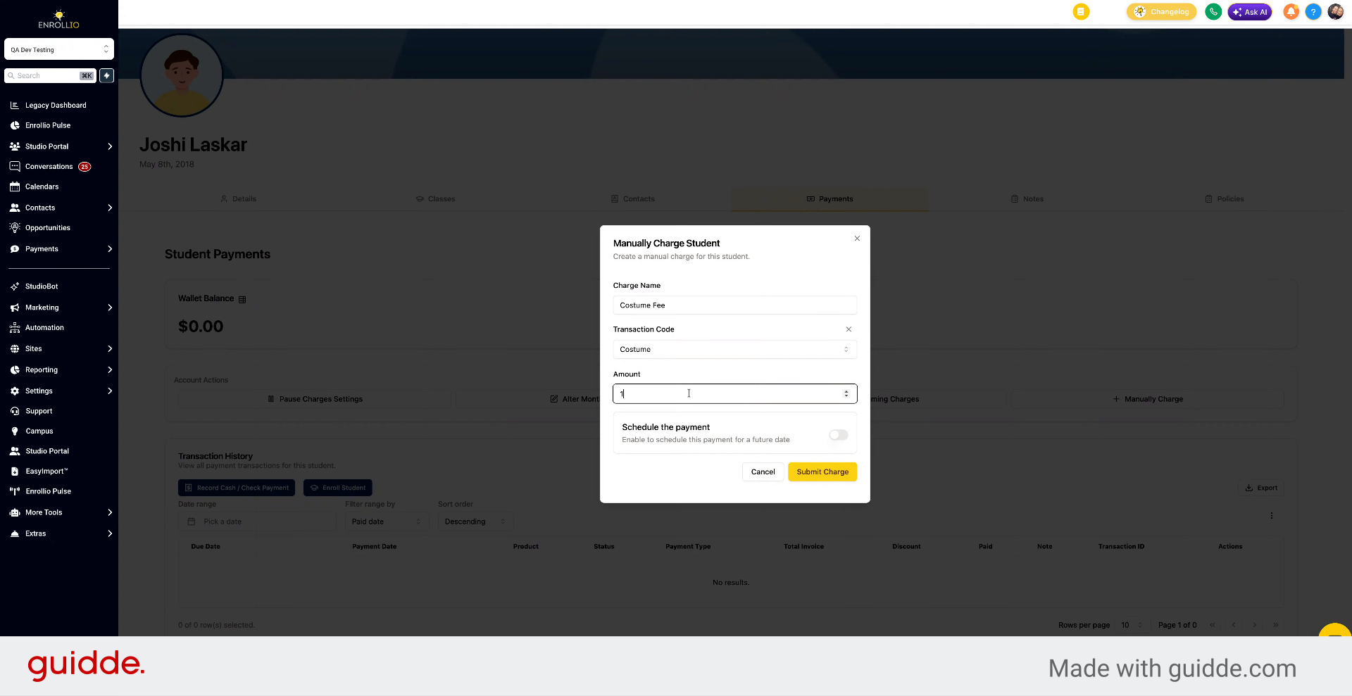 Specify Charge Amount