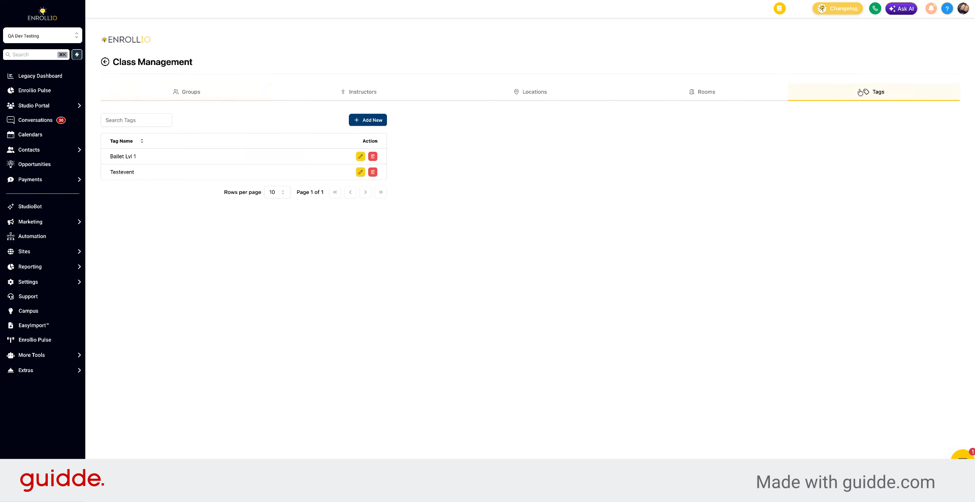 Manage Tags Options