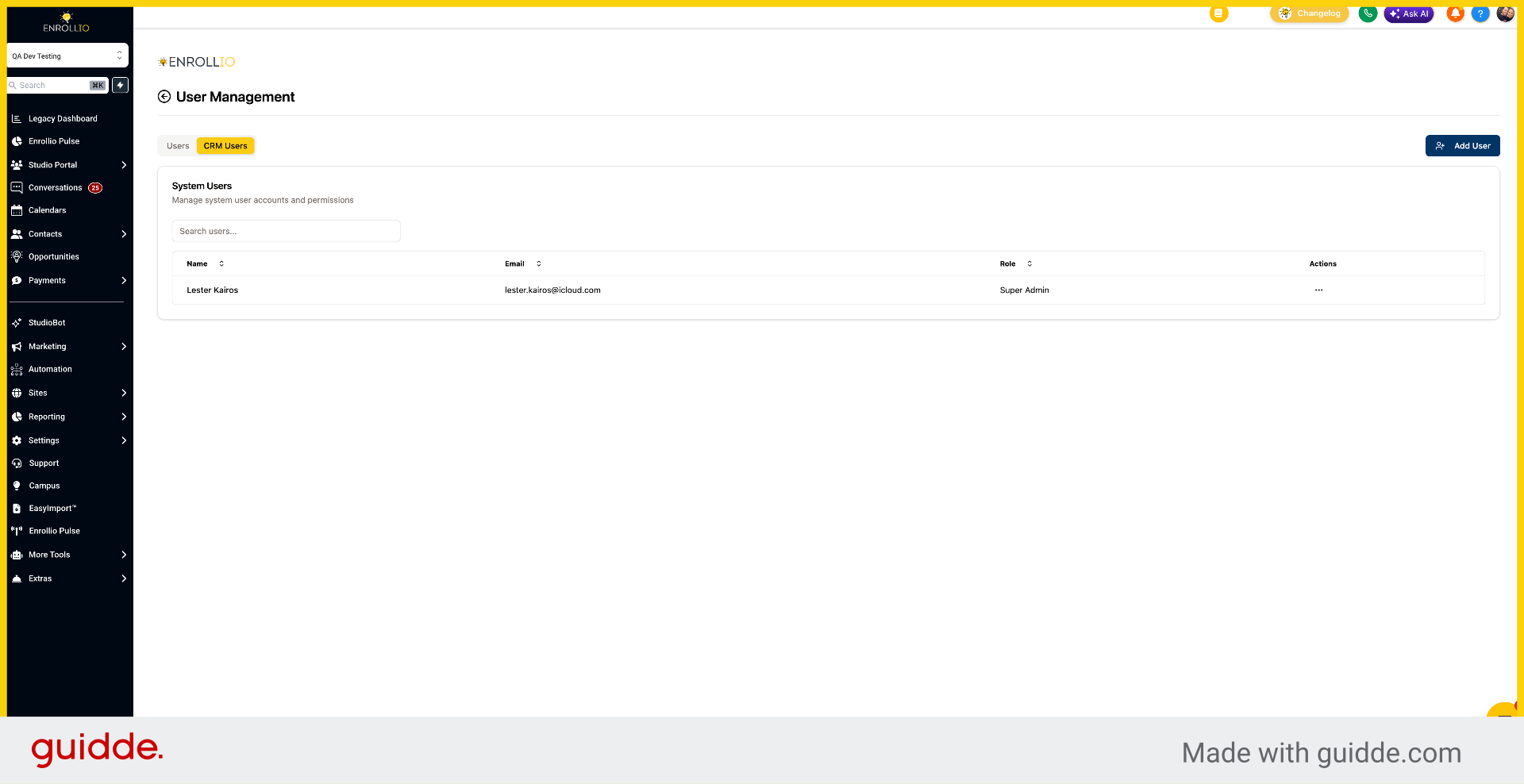 Select Users Tab