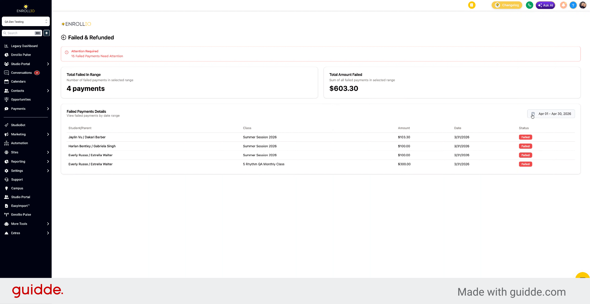 Change Date Range for Payments